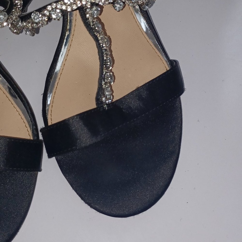 Badgley Mischka Jewel Black Satin Embellished Sandals Heels - Picture 3 of 9